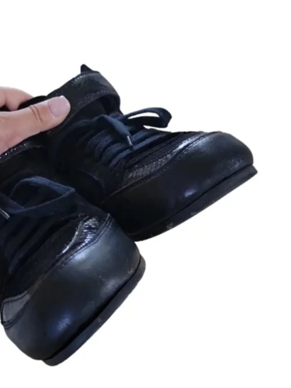 Women’s Black High-Top Lace-Up Sneakers with Glossy Ankle Strap